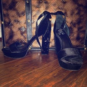 Black velvet platform heels